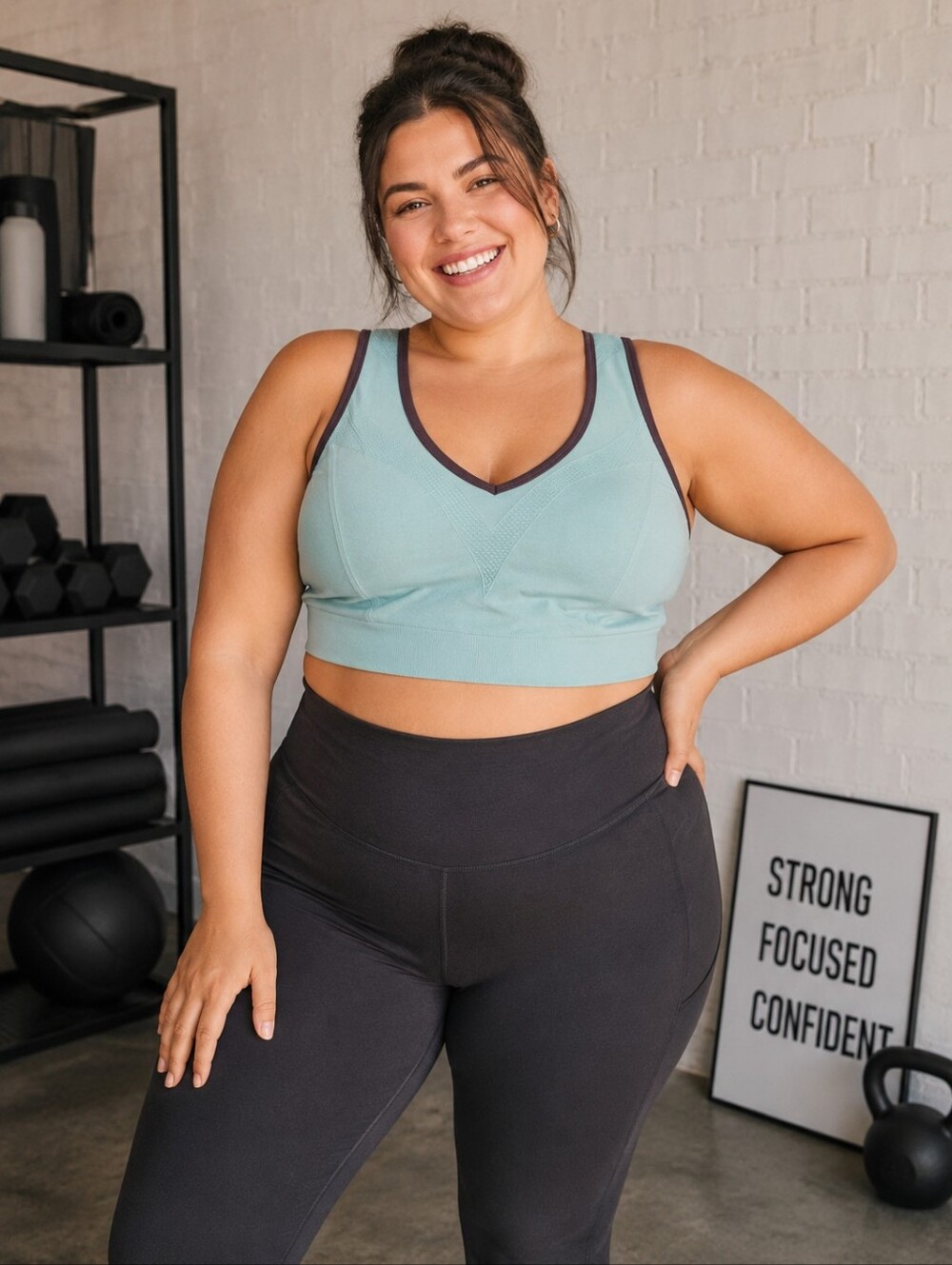 Sport Essentials FitTin Sports Bra Size 1X Teal Gray Removable Padded Cups